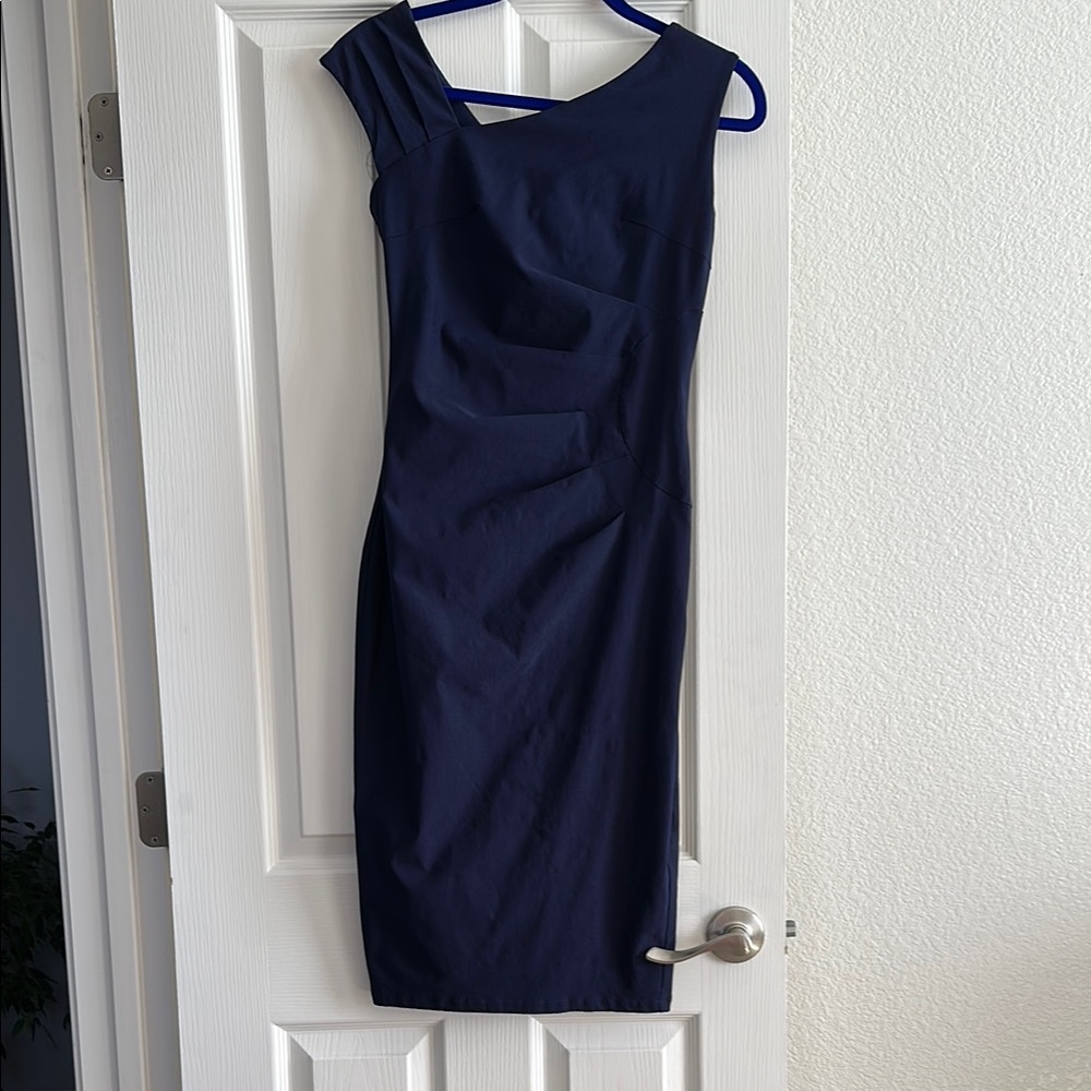 Blue Asymmetrical One Shoulder Ruched Cocktail Dress